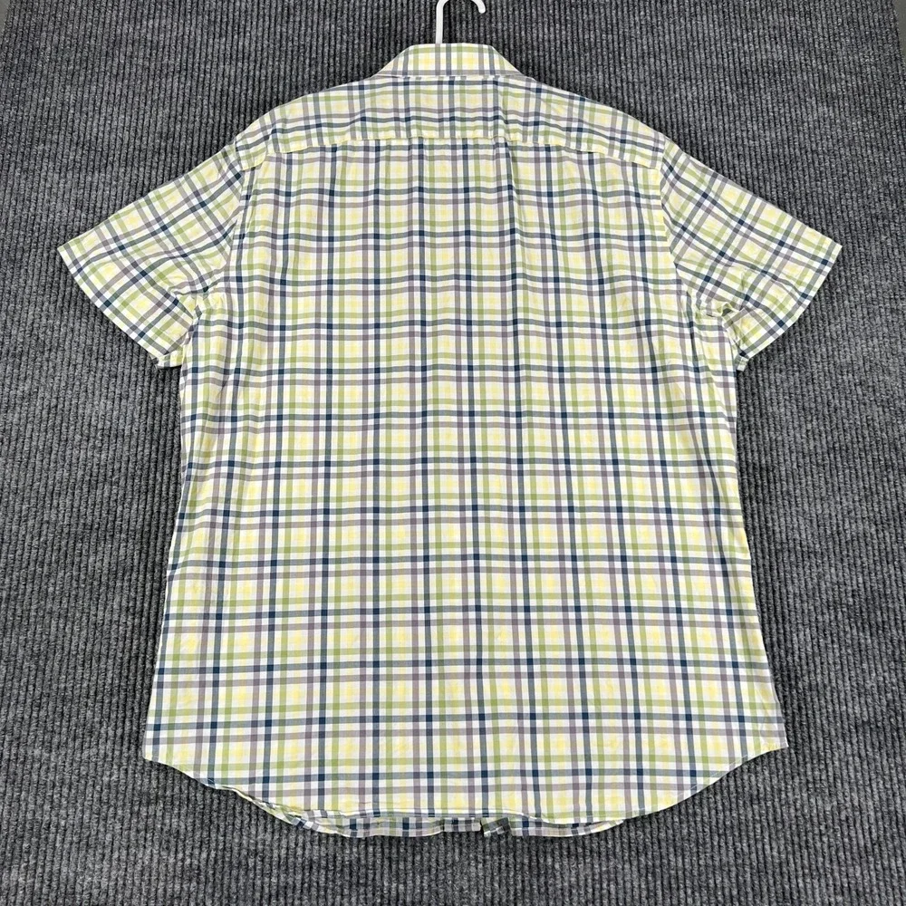 Banana‎ Republic Shirt Mens Large White Plaid Short Sleeve Slim Fit Button Up